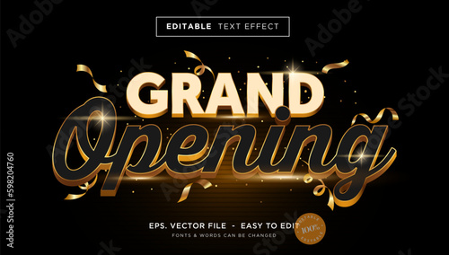 Golden grand opening, glossy editable text effect