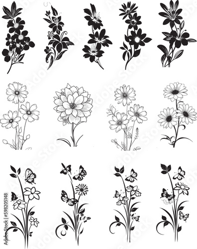 WildFlower Set Vector Black and White