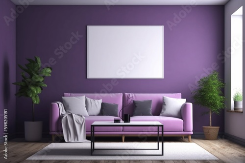 Purple Living Room Interior - Cozy and Sophisticated Space Created with Generative AI