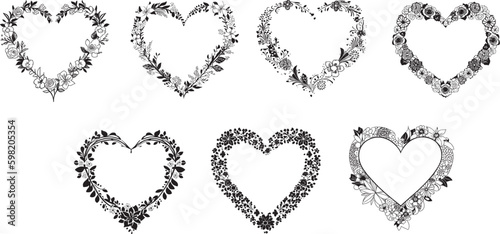 Heart Shape Floral Love Symbol Vector Set
