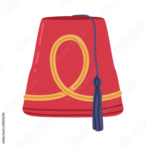 Red Fez or Tarboosh with Tassel as Felt Headdress and Traditional Istanbul Symbol Vector Illustration