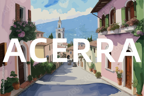 Acerra: Beautiful painting of an Italian village with the name Acerra in Campania