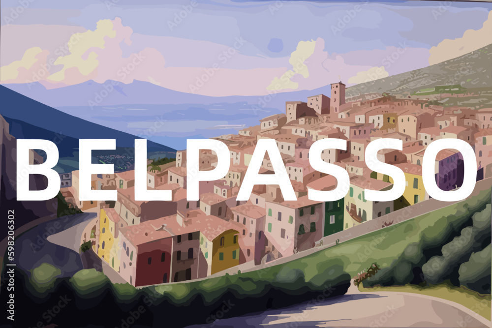 Belpasso Beautiful painting of an Italian village with the name