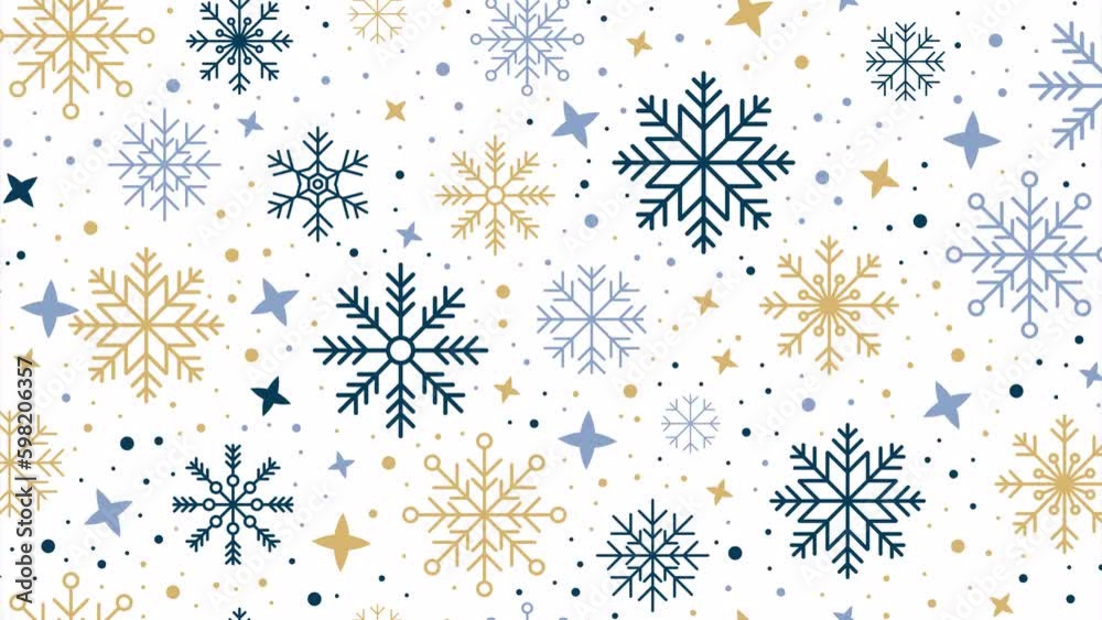 Winter background with animated snowflakes. Pattern with snowflakes. Winter snow background. Seamless and looped animation