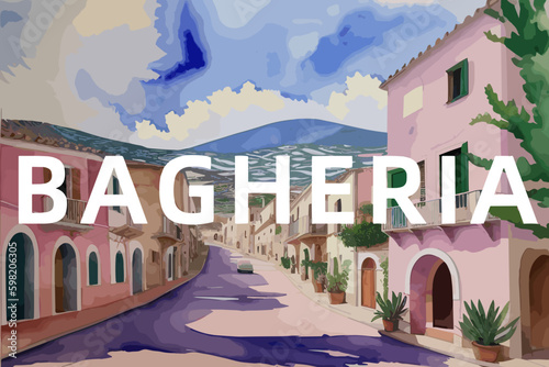 Принти на полотні Bagheria: Beautiful painting of an Italian village with the name Bagheria in Sic