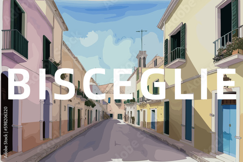Tableau sur toile Bisceglie: Beautiful painting of an Italian village with the name Bisceglie in P