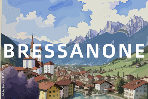 Bressanone: Beautiful painting of an Italian village with the name Bressanone in Trentino-Alto Adige