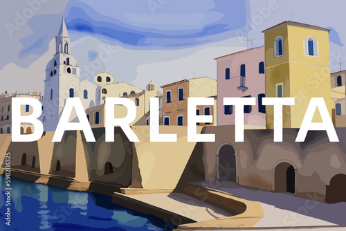 Canvastavla Barletta: Beautiful painting of an Italian village with the name Barletta in Pug