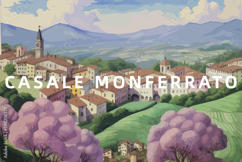 Casale Monferrato: Beautiful painting of an Italian village with the name Casale Monferrato in Piedmont