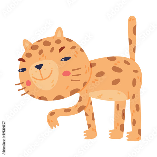 Canvastavla Cute Little Jaguar with Spotted Fur Walking and Smiling Vector Illustration