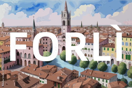 Forlì: Beautiful painting of an Italian village with the name Forlì in Emilia-Romagna photo