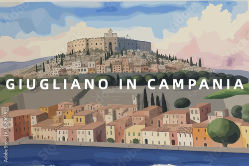 Giugliano in Campania: Beautiful painting of an Italian village with the name Giugliano in Campania in Campania