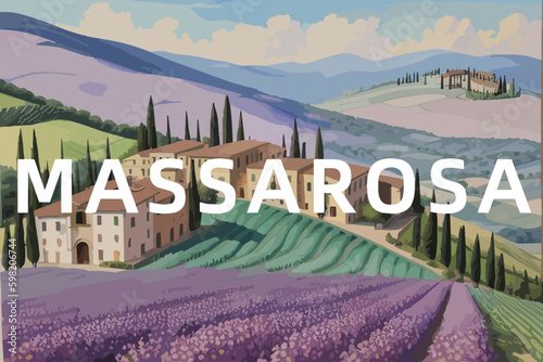 Massarosa: Beautiful painting of an Italian village with the name Massarosa in Tuscany photo