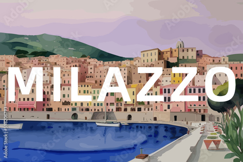 Milazzo: Beautiful painting of an Italian village with the name Milazzo in Sicilia photo