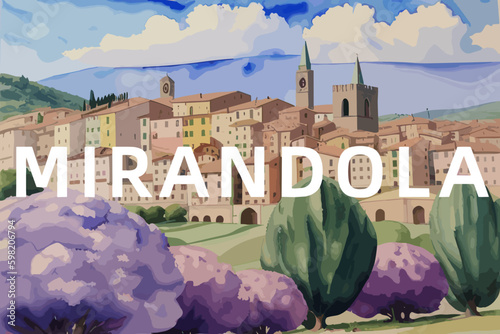 Mirandola: Beautiful painting of an Italian village with the name Mirandola in Emilia-Romagna photo