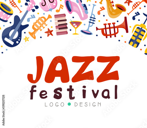 Jazz Musical Festival and Concert Card with Instrument Vector Template