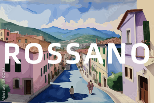 Tableau sur toile Rossano: Beautiful painting of an Italian village with the name Rossano in Calab