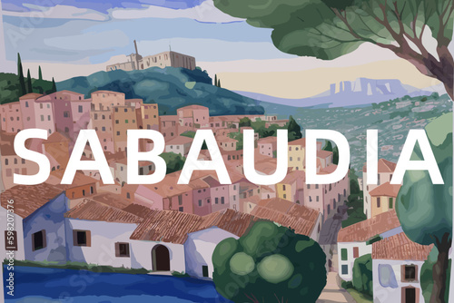 Sabaudia: Beautiful painting of an Italian village with the name Sabaudia in Lazio