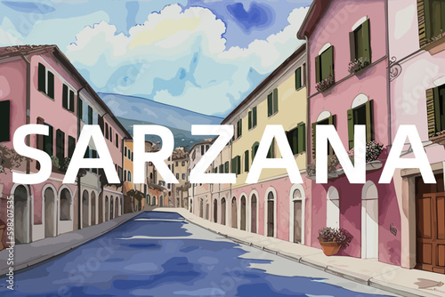 Sarzana: Beautiful painting of an Italian village with the name Sarzana in Liguria photo