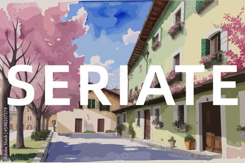 Seriate: Beautiful painting of an Italian village with the name Seriate in Lombardy photo