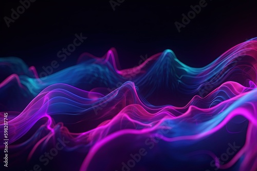Fotografia abstract futuristic background with gold PINK blue glowing neon moving high speed wave lines and bokeh lights