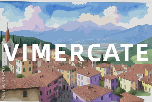 Vimercate: Beautiful painting of an Italian village with the name Vimercate in Lombardy photo