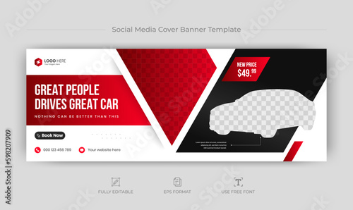 Car rental social media facebook cover banner template, Luxury car rent web banner template, facebook cover banner design.