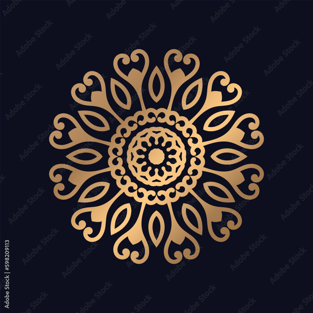 Single Gold Color Islamic Pattern Mandala Design Background Vector.