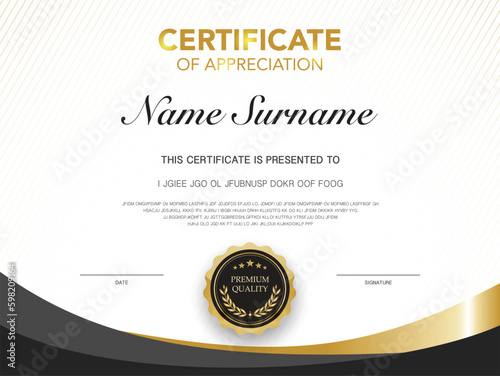 Diploma certificate template black and gold color with luxury and modern style vector image Premium Vector.