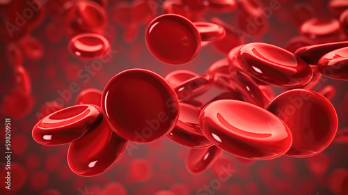 Human red blood cells flowing, generative ai.