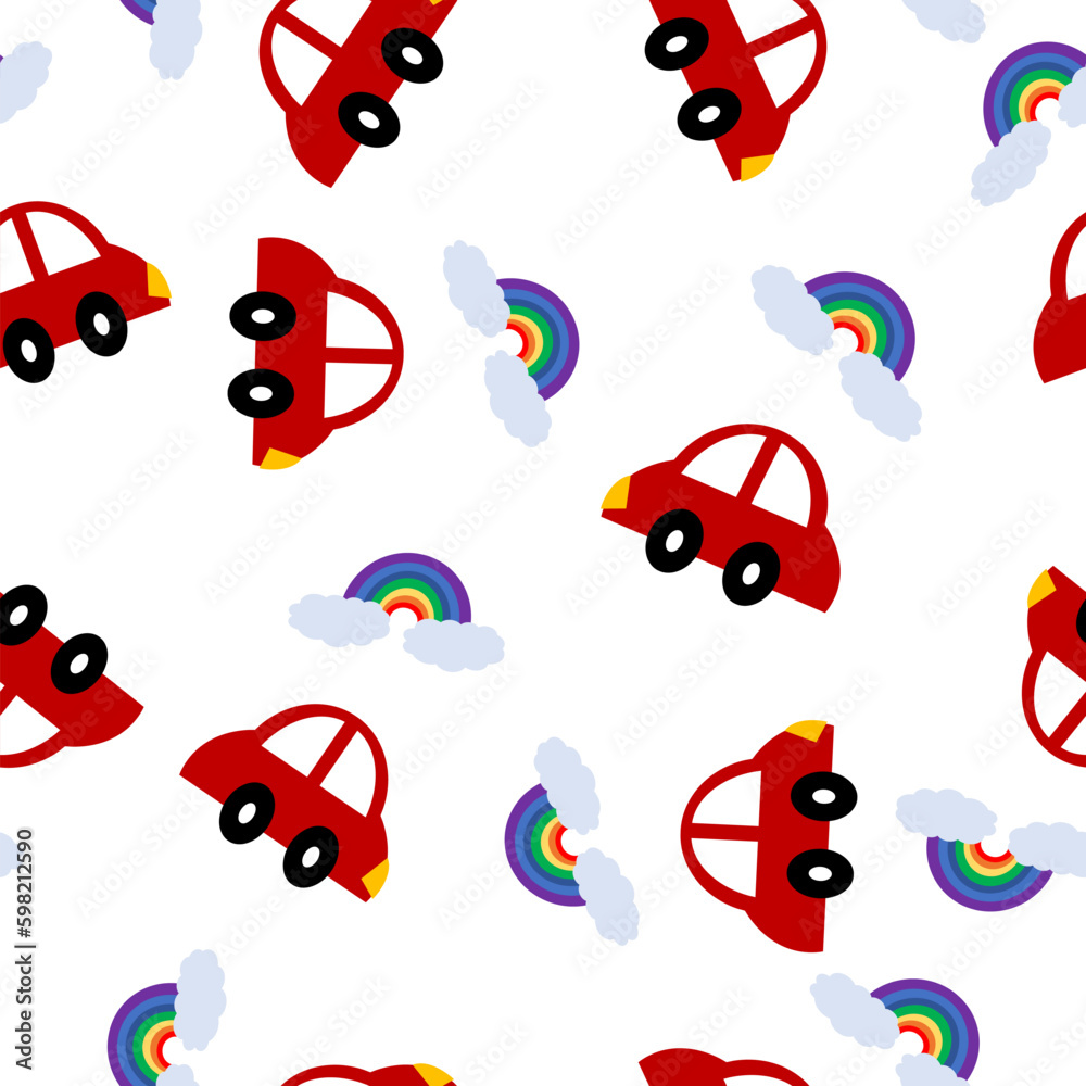 Car and cloud cartoon pattern repeat seamless style, replete image design for fabric printing or kids wallpaper Car and cloud cartoon pattern repeat seamless style, replete image design for fabric printing or kids wallpaper
