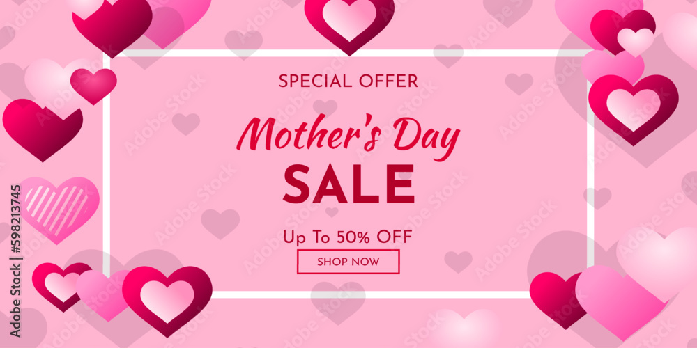 Mother's day sale poster or holiday shop seasonal discount offer banner