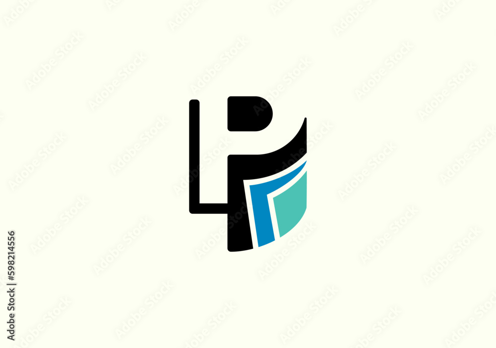logo design template letter P with paper print symbol and visualism - obrazy, fototapety, plakaty 