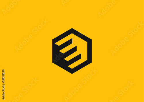 monogram hexagon logo with a stair concrete illusion in the middle neatly packed in negative space area