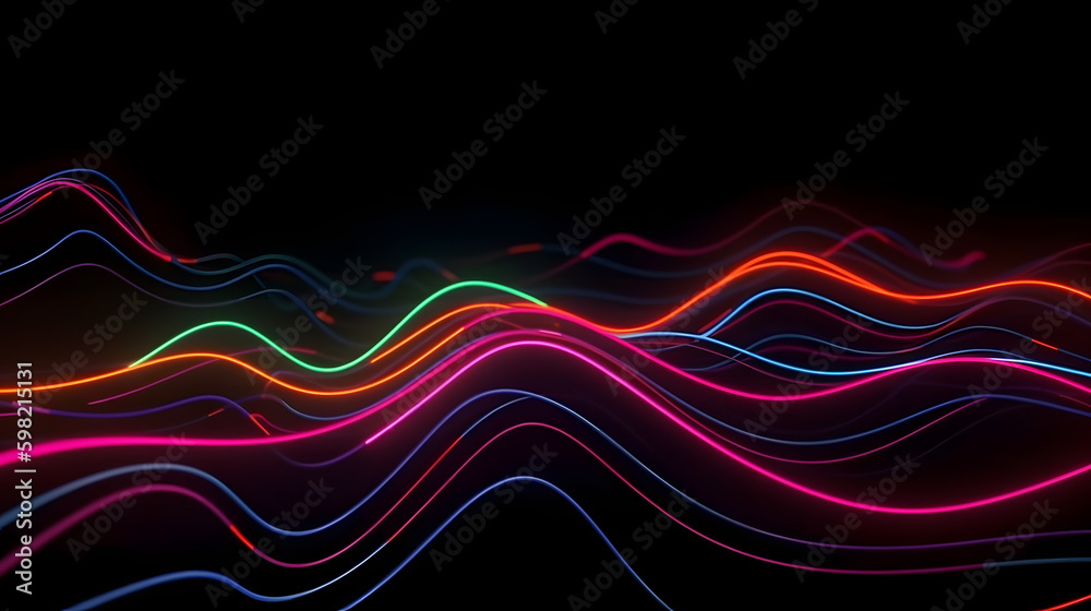 Obraz premium 3D render neon line. Geometric figure in neon light background. Laser glow wallpaper. Generative Ai.