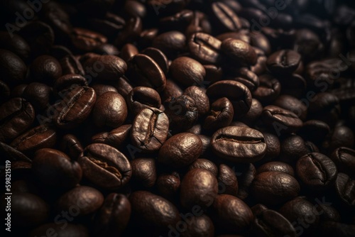 Coffee bean background with graphic print. Generative AI