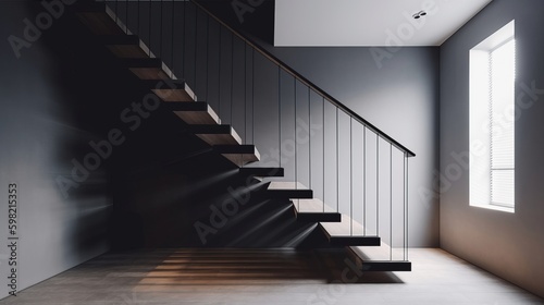 Minimalist staircase with simple railing and steps. AI generated