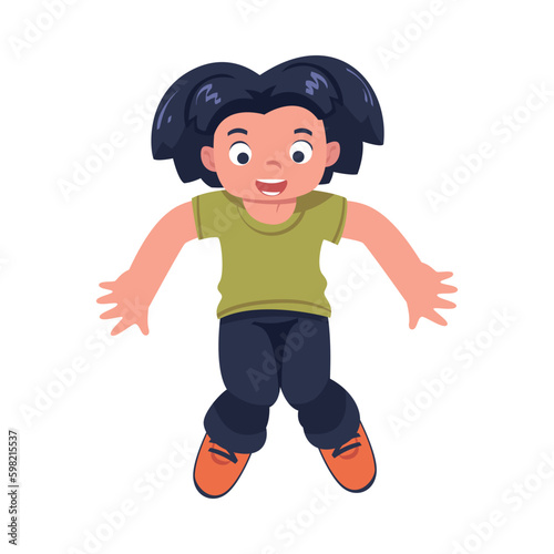 Happy Girl Jumping High with Joy and Excitement Feeling Freedom Vector Illustration