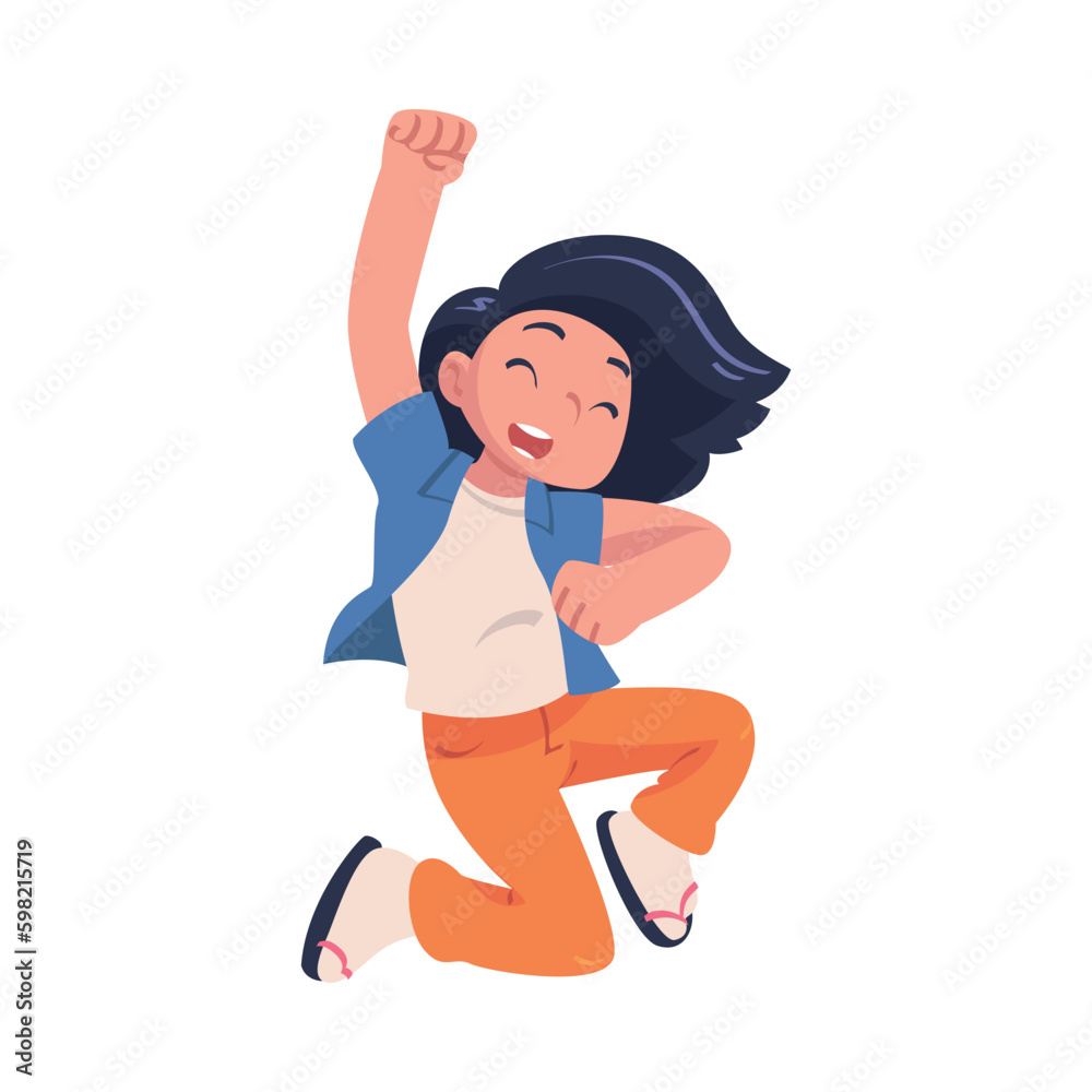Happy Girl Jumping High with Joy and Excitement Feeling Freedom Vector Illustration Happy Girl Jumping High with Joy and Excitement Feeling Freedom Vector Illustration