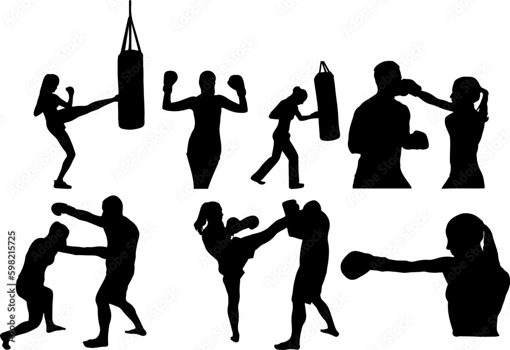 Female Boxer Action Silhouette Collection" "AllAround Female