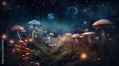 Surreal psychedelic landscape. fantastic mushrooms © Alex Bur