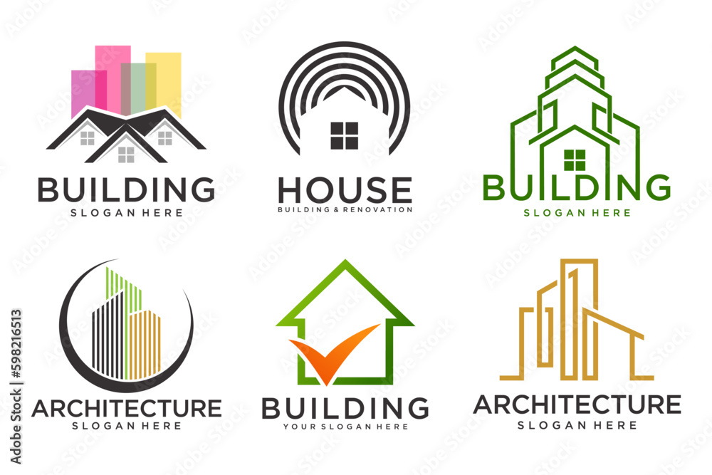 Obraz premium Real Estate Logo, house logo and building logo icon set .design template vector illustration