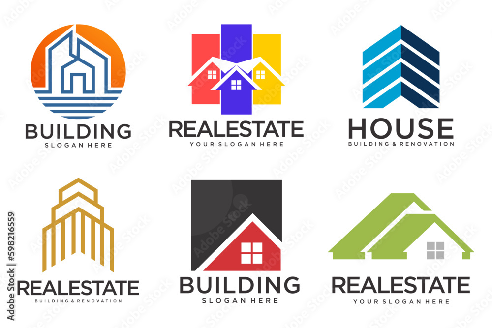 Obraz premium Real Estate Logo, house logo and building logo icon set .design template vector illustration