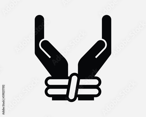 Arrested Handcuffed Handcuff Abducted Abduction Slavery Slave Bondage Black and White Icon Sign Symbol Vector Artwork Clipart Illustration