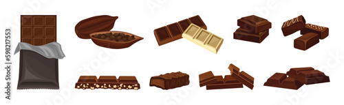 Parts of Chocolate Bar or Candy Bar as Confection of Rectangular Form Vector Set photo