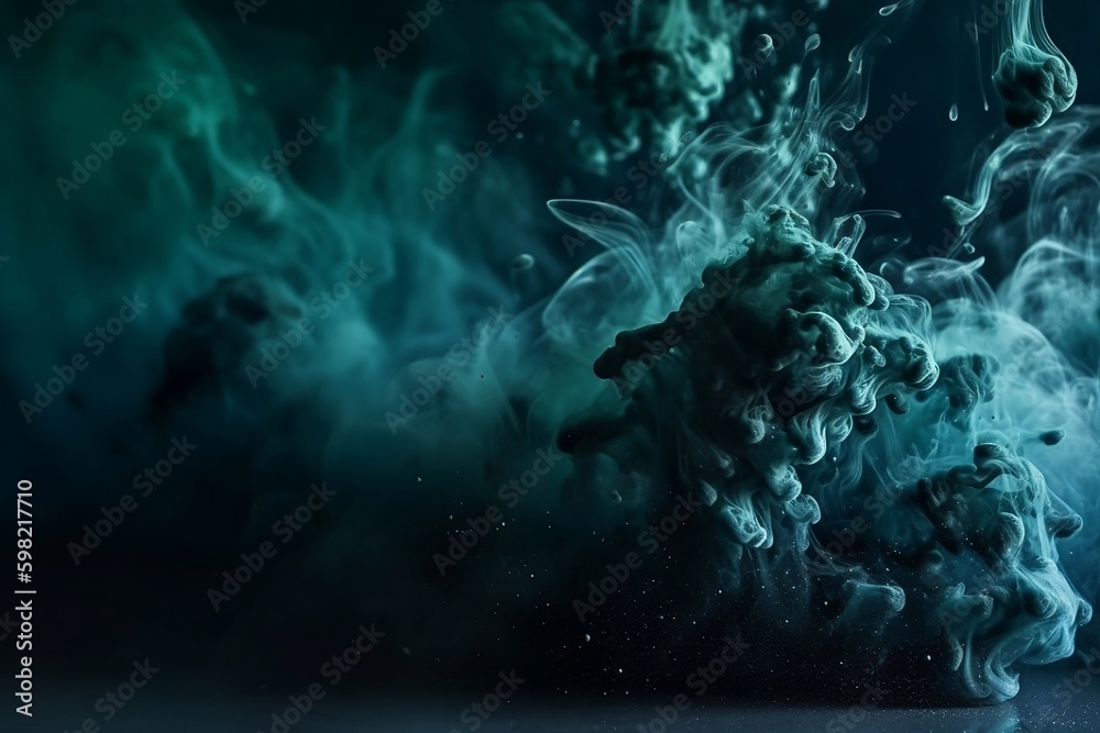 Shimmering Smoke and Glitter Fluid on Black Abstract Background
