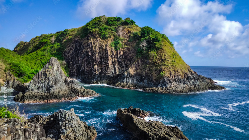 Beautiful nature of cliff and the sea in tropical island of Lombok Island, Indonesia