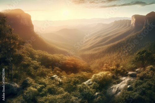 Artistic depiction of scenic Australian mountains. Generative AI