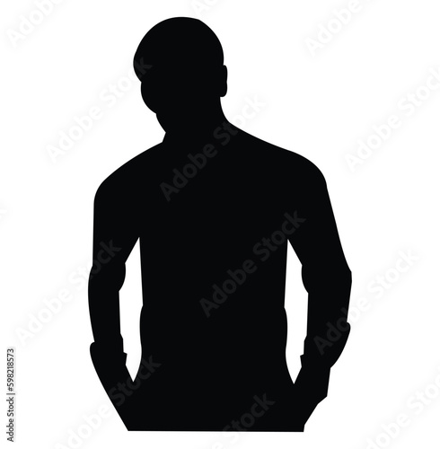 Vector silhouette of a man in a business suit standing, black color isolated on white background.Full length front, back silhouette of man.Set of businessmen vector silhouettes.