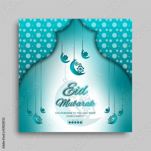 Eid greeting post design template with bubble shapes